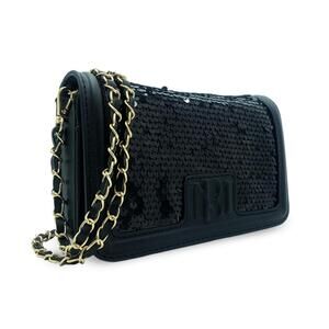NWT Badgley Mischka Sequin Black Crossbody With Gold Chain Strap MSRP $99